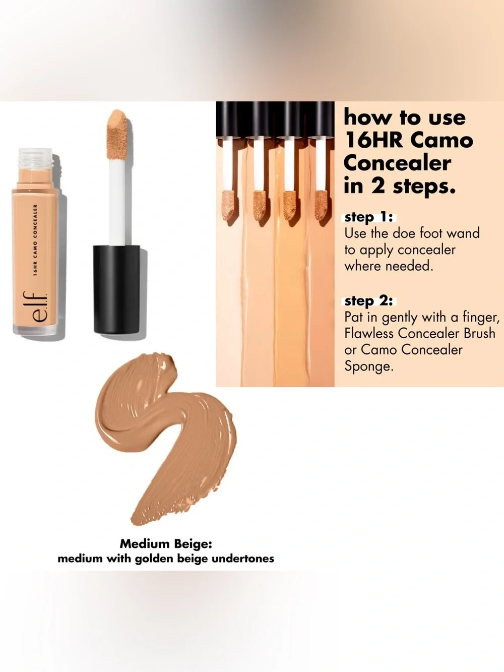 e.l.f. 16HR Camo Concealer (Medium Beige) NIB 6 ml / 0.2 fl oz